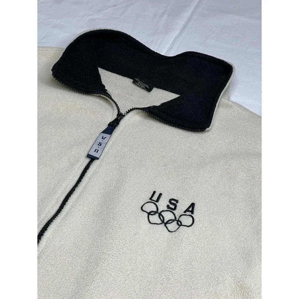 USA Olympics Fleece Jacket Adult Large Beige‎ Logo Made in USA XXLarge
